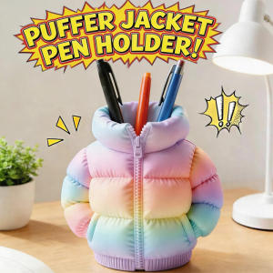 3D Puffer Jacket Shape Pen HoldersCute Creative Stand-Up Storage Pen Pouch for Desk & Office