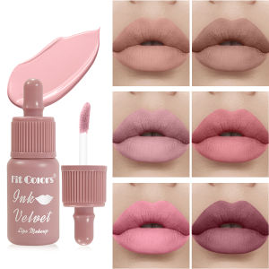 FIT COLORS 6 Color Matte Velvet Liquid Lip Gloss Long Lasting Non-Stick Cup Waterproof Intense Color Showing Lip Mud