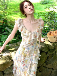 CHOUXIE | Đầm Nghỉ Dưỡng Biển Ôm Body Voan và Dây Ruy Băng