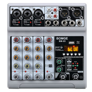 BOMGE | BOMGE 5 Channel Mixer with 3 Mic Line Input 48V Stereo Bluetooth MP3 PC U Dish Recording for Studio with Headphone Monitoring