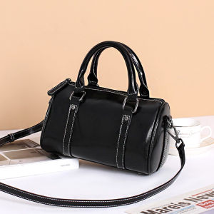 Ladies Leather Handbag Pillow Shaped Boston Bag Luxury Lightweight Cowhide Womens Bag Casual Shoulder Bag with Zipper