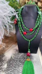European High-Quality Vintage Vintage Vintage Court Style Natural Stone Little Green Frog with Long Tassel Necklace