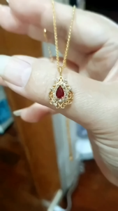 สร้อยคอโซ่มีตราITALY ทุกชิ้นและจี้ทับทิมล้อมเพชรรัสเซียเกรดสวยชุบทองคำ18k แท้#ทองเหมือนจริง