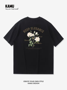 เสื้อยืดแขนสั้นผู้ชาย ทรงหลวม ลายดอกไม้ ดีไซน์ลำลอง ระบายอากาศได้ดี ผ้าฝ้าย ฤดูร้อน 2025 แบรนด์แฟชั่นอเมริกัน