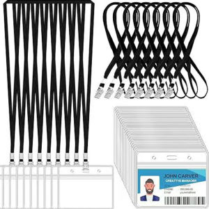 10Sets Transparent Card Holder Metal Clip Rope ID Tag Badge Storage Organizer Employee Pass Work Card Case Sleeve Waterproof