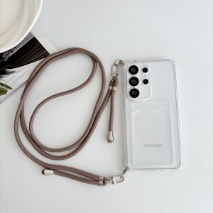 Crossbody Strap Lanyard Phone Case For Samsung Galaxy Note20 Ultra S26 S25 S24 S23 S22 Transparent TPU ID Card Bag Clear Cover