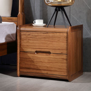 Modern Minimalist Ugyen Wood Solid Wood Bedside Cabinet Scandinavian Home Bed Head Double Drawer Cabinet Storage Cabinet