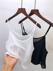 White Short Anti-Static Chiffon Strap Vest Loose Womens Inner Transparent Half-length Small Vest for Commuting Summer 2024