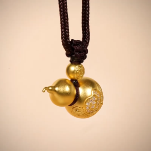 Chow Sang Sang 周生生 999.9 24K Pure Gold Cultural Blessings Diamond Gourd Necklace for Women 70cm 94547Z