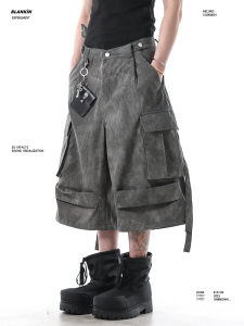 Blankin Summer Casual Pants American Street Style Wide Leg Workwear Shorts Seven-Footers with Sashes Loose Fit Youth Fashion