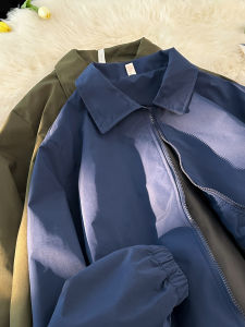 แจ็คเก็ตทรงหลวมสไตล์เกาหลีสำหรับผู้ชาย สีพื้น ปกพับ แขนยาว ทรงหลวม สไตล์ลำลอง เสื้อคลุมกันหนาวแบบลำลอง