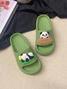 Adorable Panda Childrens Slip-On Soft Bottom EVA Slippers Home Indoor Use Non-Water Absorbing Summer Flat Heel Cotton Slippers