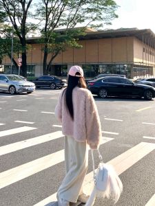 Miniuoo Versatile Soft Knitted Loose Straight Leg Pants Wide Leg Long Trousers Casual High Waist Elastic Comfortable Winter