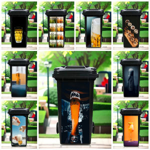 Modern Pink Marble Trash Can Sticker Fluid Art Design Waterproof Removable Outdoor Garbage Bin Decor