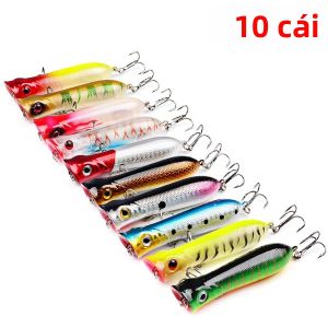 10 Mồi Câu Giả Nổi Popper Crankbait Wobbler Với Mắt 3D Mồi Cứng Nhân Tạo Dành Cho Cá Chép Câu Biển Sông Hồ
