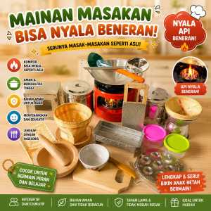 Set Mainan Masak Masakan Mini Anak Paket New Komplit Kompor Bisa Nyala Beneran