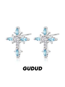 GUDUD | Blue Iris Cross Earrings for Men 1pc