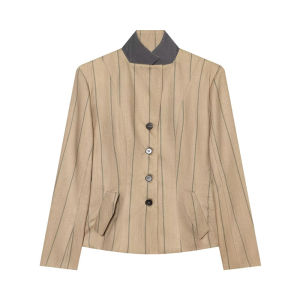 Womens Blazer Coat 2026 New Long Sleeve Linen Blend Striped Blazer for Women Autumn Elegant Chic Personality Ladies Outwear
