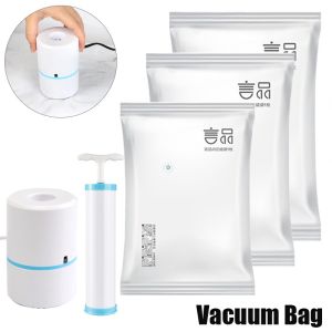 Reusable Vacuum Storage Bag Electric Pump Compressed Plastic Bag Travel Space Saving Clothing Food Organizers