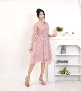 Midi Dress Brokat Payet Mewah Gaun Pesta Kondangan Korean Look Elysse-198