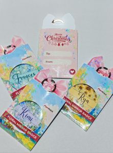 Personalized Mirror Badge Keychain with pouch floral chibi design with name tassle 1pc mirror keychain gift idea souvenir