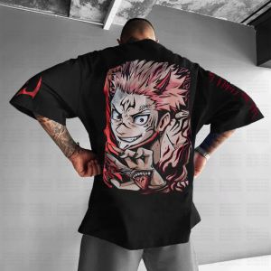 เสื้อยืดอนิเมะจูจุสึไคเซ็นสไตล์ฮาราจูกุสำหรับผู้ชายและผู้หญิง รุ่นซัมเมอร์ 2025 ทรงโอเวอร์ไซส์ สไตล์เรโทร สตรีทแวร์ แขนสั้น ทรงหลวม ใส่สบาย ยูนิเซ็กส์