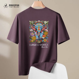 Ringspun Skull Embroidery Short Sleeve T-Shirt Mens Summer Loose Cotton Half Sleeve Breathable Youth Fashion round Neck Animal Pattern