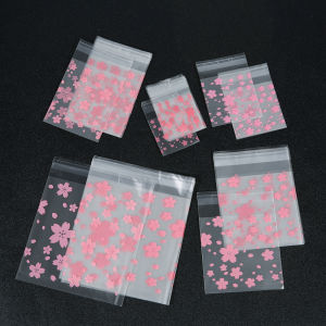 100pcs/lot Sakura Transparent Self Sealing Bag Pink Flower Pattern Plastic Bag Candy Cookie Storage Bag Jewelry Packaging Bag
