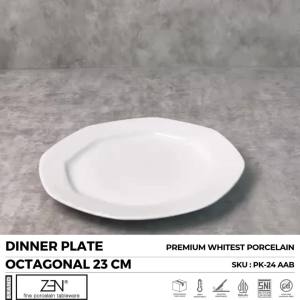 ZEN Piring Makan Keramik White HORECA Segi Delapan Octagonal 23 cm Isi 1