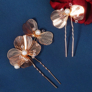 2PCS Golden Pearl Rhinestone Hairpin for Women Newest Bridal Wedding Hair Sticks Boho Style Headpieces Hair Accessories