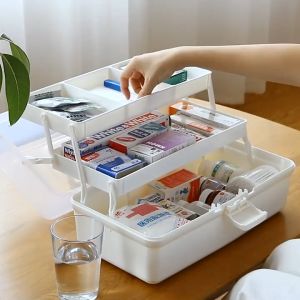 e99store Portable Handle Medicine first aid Box Plastic Medicine Basic Organizer. Family small Safety Emergency Medical