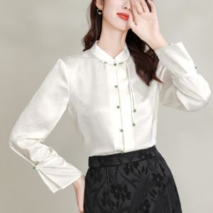 Ole Outlets Big Sale New Chinese Style Shirt National Style Womens Clothing Daily Work Clothing Acetate Jacquard Zen Shirt