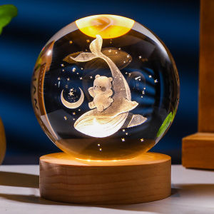 Luminous Crystal Ball Night Light Ornament Solid Wood Base Engraved Gift for Couple Birthday Graduation Creative Home Decor