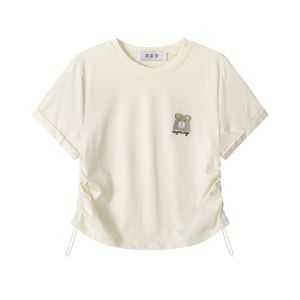 Áo Thun Nữ Tay Ngắn XinmonLee Giảm Tuổi Tác Thời Trang Mùa Hè Mới Nhỏ Gợi Cảm Dây Rút Thon Gọn Áo Thun Cổ Tròn