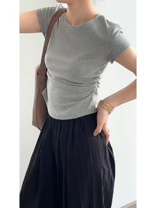 Solid Color Round Neck Slim Tee Women White Black Short Sleeve T-Shirt