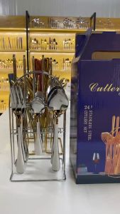 ✅Getfit✅[พร้อมส่งจากไทย] ชุดช้อนส้อม ชุด 24 ชิ้น ขอบโค้งมน การปั้นชิ้นเดียว กระจกขัดเงา  ช้อนทอง ช้อนสแตนเลส cutlery set