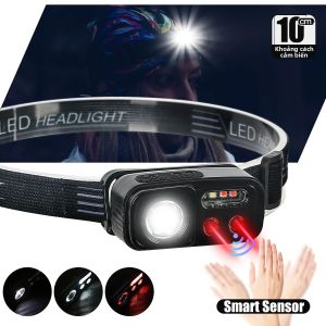 Cao Mạnh Mẽ LED Cảm Ứng Đèn Pha USB Sạc XPE + COB Đèn Pin Chống Nước Tìm Kiếm Đèn Cắm Trại Câu Cá