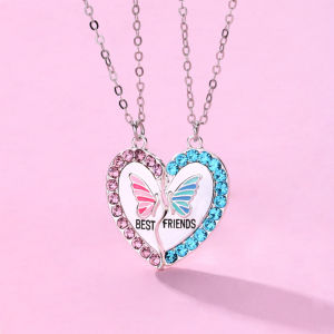 18k gold pawnable necklace Delicate Butterfly Heart necklace for friendship 2 pcs Girls gold pawnable jewelry Friendship Gift for Kids Birthday Gift for Best Friend Women Fashion Pendants gold necklace pawnable 18k stainless steel necklace silver necklace