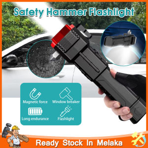 LED Flashlight Adsorbable Waterproof Multifunctional Flashlight Searchlight USB Work Lights Car Safety Hammer Outdoor Self-Defense Flashlight with Emergency Handheld Lamp