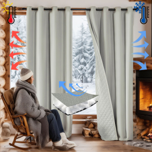 1Pcs   Winter Cotton Curtains Windproof Insulated Thermal Drapes Ring Top Wireless Design Suitable for Living Room & Bedroom