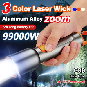 3-Color High Beam Flashlight Rechargeable Waterproof Outdoor Heavy Duty LED Zoom Flashlight Camping