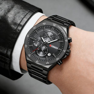 CURREN Classic 43mm Mens Watch Chronogrph Quartz Wristwatch with Stainless Steel Band Luminous Hands Auto Date