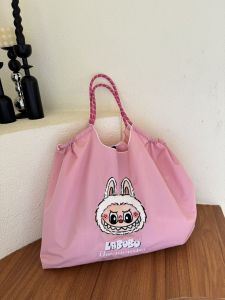 Japanese Style Embroidered Monster Canvas Shopping Bag Shoulder Crossbody Bag Ball Chain Trendy Eco-Friendly Commuter Bag