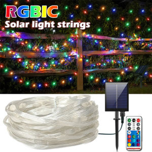 Solar RGBIC Lights String Outdoor Dreamcolor Fairy String Lights Solar Powered with Remote Multicolor Smart Fairy String Lights