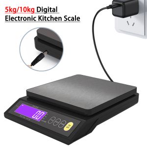 10kg/1g Digital High precision Kitchen Scale  Rechargeable Stainless Steel Measuring Weighing Baking Tool with LCD Display Waterproof Tare Function USB/Battery Power Supply