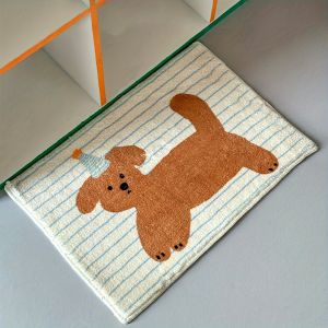 VIKAMA Dễ Thương Sọc Cún Con Chống Trơn Trượt Thảm Nhà Tắm Hút Nước Phòng Tắm Thảm Phong Cách Hiện Đại Trang Trí Nhà Có Thể Giặt Bằng Máy