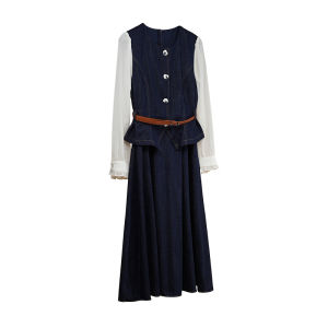 Fusion Style Denim Shirt Dress High Waist