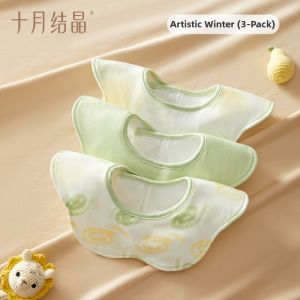 SHI YUE JIE JING | Spit Up Protection Unidirectional Moisture Wick Cotton Baby Bib 3 Pieces