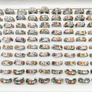 50pcs/Lot Wholesale Christianity Print Pattern Finger Rings Wide Large Stainless Steel Joint Rings Women Male Religious Jewelry