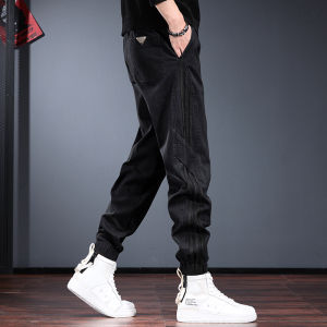 Café Brown Loose Trousers Mens Autumn American Retro Side Stripe Elastic Waist Workwear Harlan Trendy Casual Pants